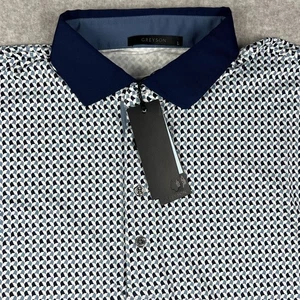 NEW Greyson Wolf Whisperer Polo Print Pattern AOP Golf Shirt Large Mens Blue - Picture 1 of 9