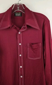 VTG 60s National Shirt Shop Contour Knit Button Mens MED 15-15.5"Rockabilly  - Picture 1 of 5