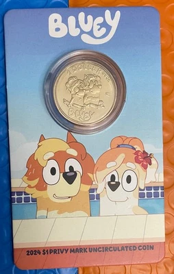 Bluey Dollar buck coin card. Uncle Rad & Frisky Privy mark UNC from new RAM box. - Image 1 of 4