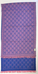Gucci 100% Wool Blue & Pink Scarf /Shawl 180x48 cm Made In ITALY - Picture 1 of 8