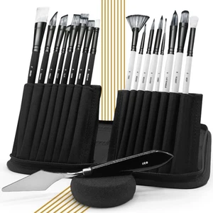 Juego de 15 pinceles de pintura IRO Artist profesionales planos pequeños, blanco y negro  - Imagen 1 de 7