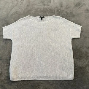 Eileen Fisher weiß Baumwolle Leinen Kurzarm Bluse Shirt Damen XS Strick - Bild 1 von 6