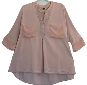 Linen Blend Tunic L Petal Pink Vneck Sheer Lagenlook Coastal Boho Beach Cottage - Picture 1 of 17