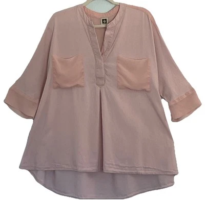 Linen Blend Tunic L Petal Pink Vneck Sheer Lagenlook Coastal Boho Beach Cottage - Image 1 of 4