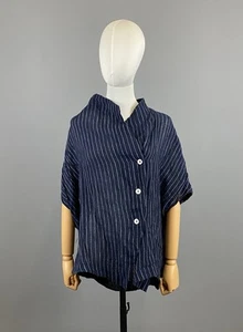 CREA CONCEPT Blusa Túnica Azul Lino Rayas Lagenlook Manga Corta Talla M - Imagen 1 de 11