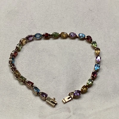 Vintage 14k Yellow Gold Multi Gemstone Pear Shaped Tennis Bracelet - Image 1 of 4