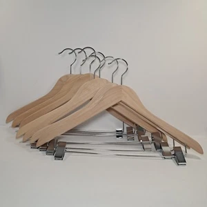 7 Raw Unfinished Wood Hangers With Metal Clips 17" - Picture 1 of 6