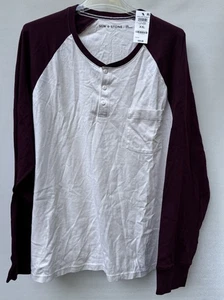 Herren Sun + Stone Dark Scarlet Raglan Henley Langarm Baumwolle Hemd Gr. XXL - Bild 1 von 3