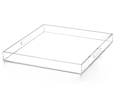 21" x 21" Clear Modern Acrylic Ottoman Tray with Cutout Handles 21"x21"x2" - Image 1 of 4