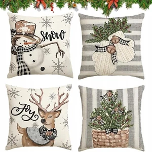 Kissenbezüge 50x50 Weihnachten Sofa Dekokissen Zierkissen Hüllen 4er Set - Bild 1 von 7