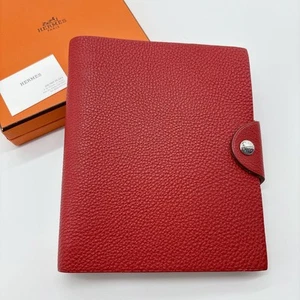 HERMES Ulysse PM Red Togo Leather Notebook Cover 5.9 x 5.1 in with Refill - Picture 1 of 15