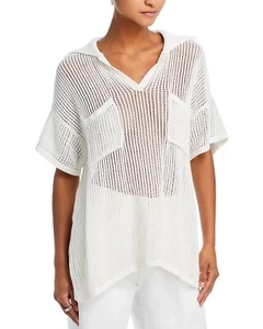 Suéter túnica polo vintage de punto abierto con bolsillos de ganchillo transparente HAVANA S blanco nuevo con etiquetas - Imagen 1 de 9