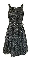 Monsoon black floral Broderie Anglaise fit and flare dress with belt Size 8