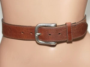 Cinturón de cuero de grano completo cosido marrón estampado hebilla extraíble TALLA 36 hecho en EE. UU. - Imagen 1 de 9