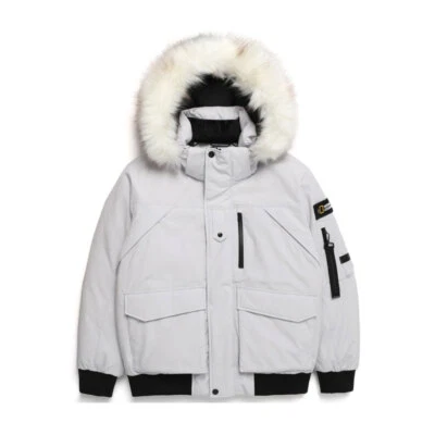 NATIONAL GEOGRAPHIC MENS TARUGA FUR TRIM HOODIE DOWN JACKET N234MDW930 410 GREY - Image 1 of 4