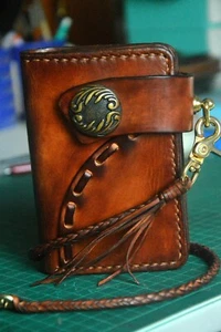 Custom Leather Biker Wallet Chain Handmade Leather Wallet Bifold Wallet Gift X12 - Picture 1 of 4