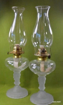 Duncan & Miller 3 Faces Sisters Oil Lamp Eagle Burner Frosted EAPG Reproduction - Image 1 of 4