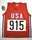 Carl Lewis Signed USA On Track Style Jersey XL Red Olympics JSA COA Autograph