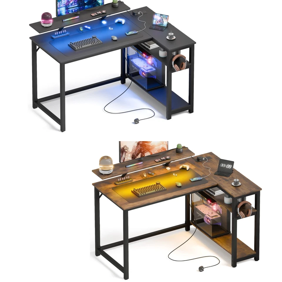 Mondeer LED Gaming-Schreibtisch L-Form mit USB-Station & verstellbaren Regalen - Bild 1 von 1