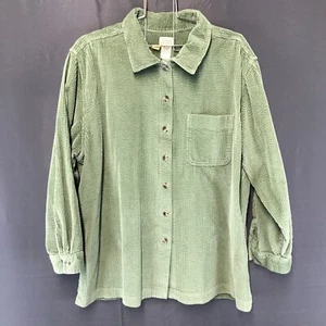 LL Bean Shirt Womens 1X (18W) Plus Size Button Up Heavyweight Corduroy Green - Picture 1 of 18