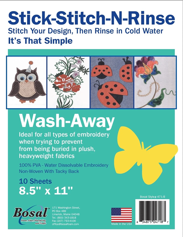 Estabilizador Bosal Stick-Stitch-N-Rinse Wash-Away 10/Pkg-8.5"X11" (pacote com 1) - Imagem 1 de 1