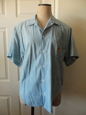 Camisa De Colección Ralph Lauren Azul Cambray Algodón POLO Cresta Bolsillo Manga Corta 6 Foto 1 de 4