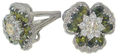 Anel verde ouro branco cristal swarovski flor CZ tamanho 10 novo - Imagem 1 de 3