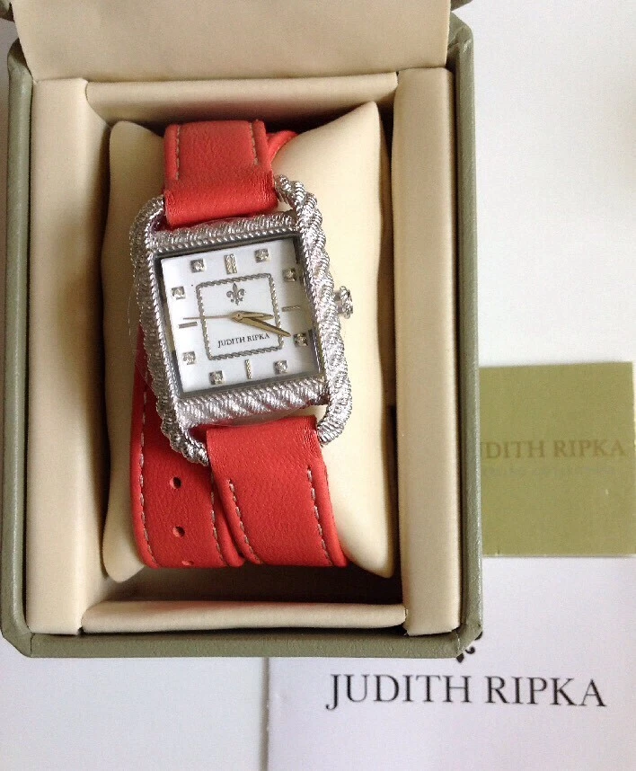 Judith Ripka Double Wrap Leather Strap Watch in CORAL - Image 1 of 4