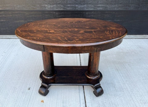 19th Century Antique Tiger Wood Empire Library Console Table Cover