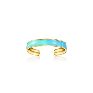 RS Pure by Ross-Simons Blue and Turquoise Enamel Toe Ring in 14kt Yellow Gold - Picture 1 of 4