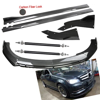 Carbon Fiber Front Bumper Lip Spoiler For Mercedes Benz C63 AMG Side Skirt Body Foto 1 de 4