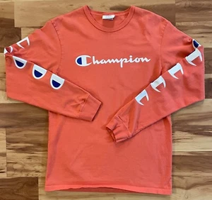 Vintage Champion Long Sleeve Crewneck T-Shirt Coral Women’s Medium Classic Logo - Picture 1 of 7