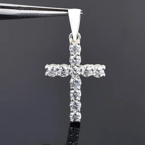 Gorgeous 3.30 Ct Certified 4mm White Diamond Cross Pendant, Unisex Gift. - Picture 1 of 8