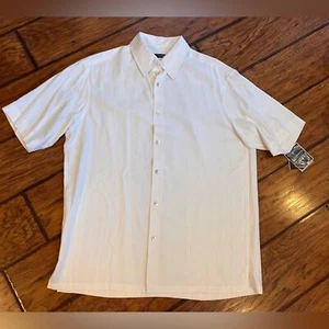 Alfani 100% silk white shirt mens Small button down beach vacation comfort NWT - Picture 1 of 7