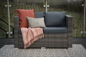Rattan Outdoor Garden Furniture 2 Seater Grey Sofa Set - Picture 1 of 3
