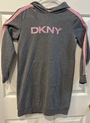 Moletom longo com capuz cinza DKNY com detalhes rosa - Tamanho XL? Usado - *Por favor, leia* - Imagem 1 de 4