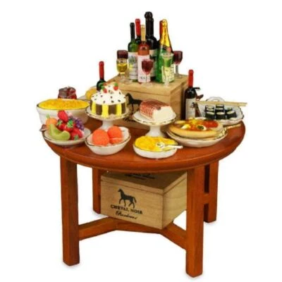 Dolls House Full Buffet Party Table Reutter Miniature Round Dining Furniture - Image 1 of 4
