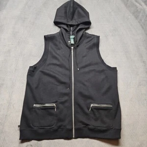 Ralph Lauren Vest Women XL ? (No Tag) Black Sleeveless Full Zip Hood Pockets - Picture 1 of 9