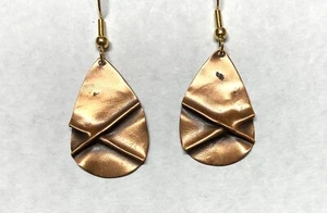 Handmade Copper Brass Drop Dangle Earrings -fold form copper design - Picture 1 of 3