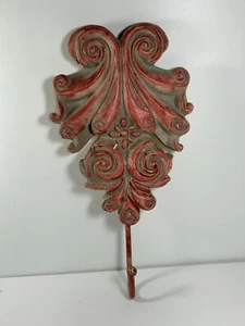Heavy Distressed Red Resin & Metal Garment Hook 11 in. - Picture 1 of 7