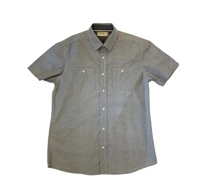 Free Planet Men's Blue White Geo Print Short Sleeve Shirt Size Large Slim Fit - Image 1 of 4