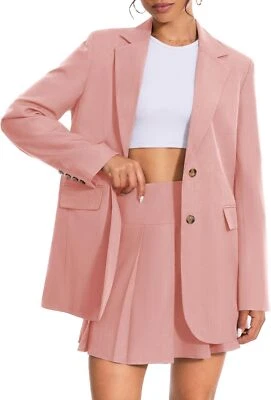 Conjuntos de falda informal de negocios de 2 piezas para mujer Blazer Traje Mini plisado Skorts Botón Foto 1 de 2