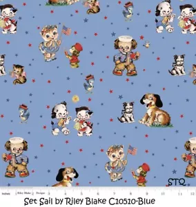 Set Sail American Patriotic cotton Quilt fabric Riley Blake BTY C10510 Cat Dog - Picture 1 of 5