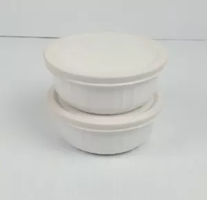 Set 2 Corning Ware F-16-B Französisch Weiß Auflaufform Schüssel 16 Unzen Gerippt Ofengeschirr - Bild 1 von 12