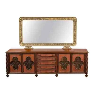 Italian Gothic Revival Monumental Sideboard Plastic Accents Large Gilded Mirror - Picture 1 of 10