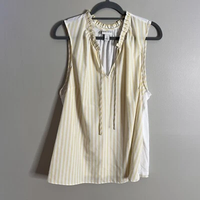 Ava & Viv Plus Size 1X Yellow Stripe Ruffle Collar Tank Top - Image 1 of 4