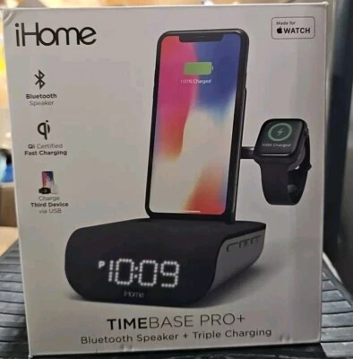 QI Reloj Despertador Soporte de Carga Inalámbrico y Altavoz y Carga USB Base de Tiempo Hogar Foto 1 de 4