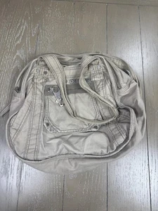 Y2K Diesel Handtasche Damen Khaki Canvas Beuteltasche Schultertasche Doppelreißverschluss Logo Grunge - Bild 1 von 18