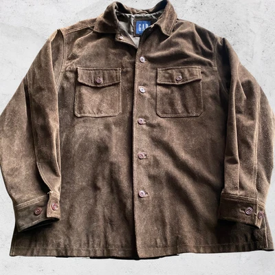 Vintage Gap Jacket Large Y2k Suede Leather Brown Button Front Field  Western - Image 1 of 4