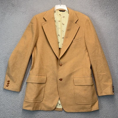 Cricketeer Blazer Mens 42 Large Tan Wool Sport Coat Two Button Jacket Vintage - Image 1 of 4